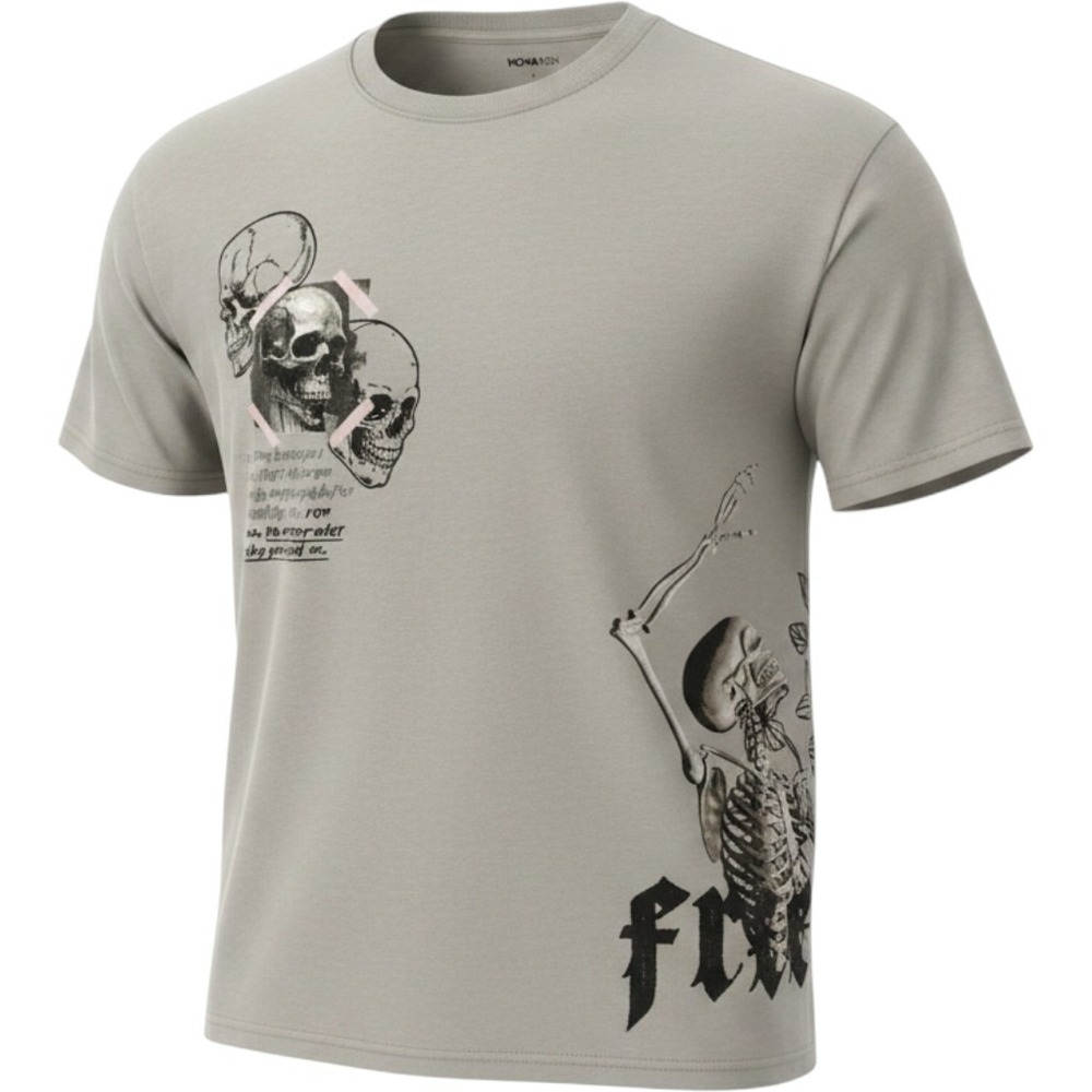 NovaMen Fashion Nova Mens Grey Skull Skeleton Freedom Graphic T-Shirt Largeโ L